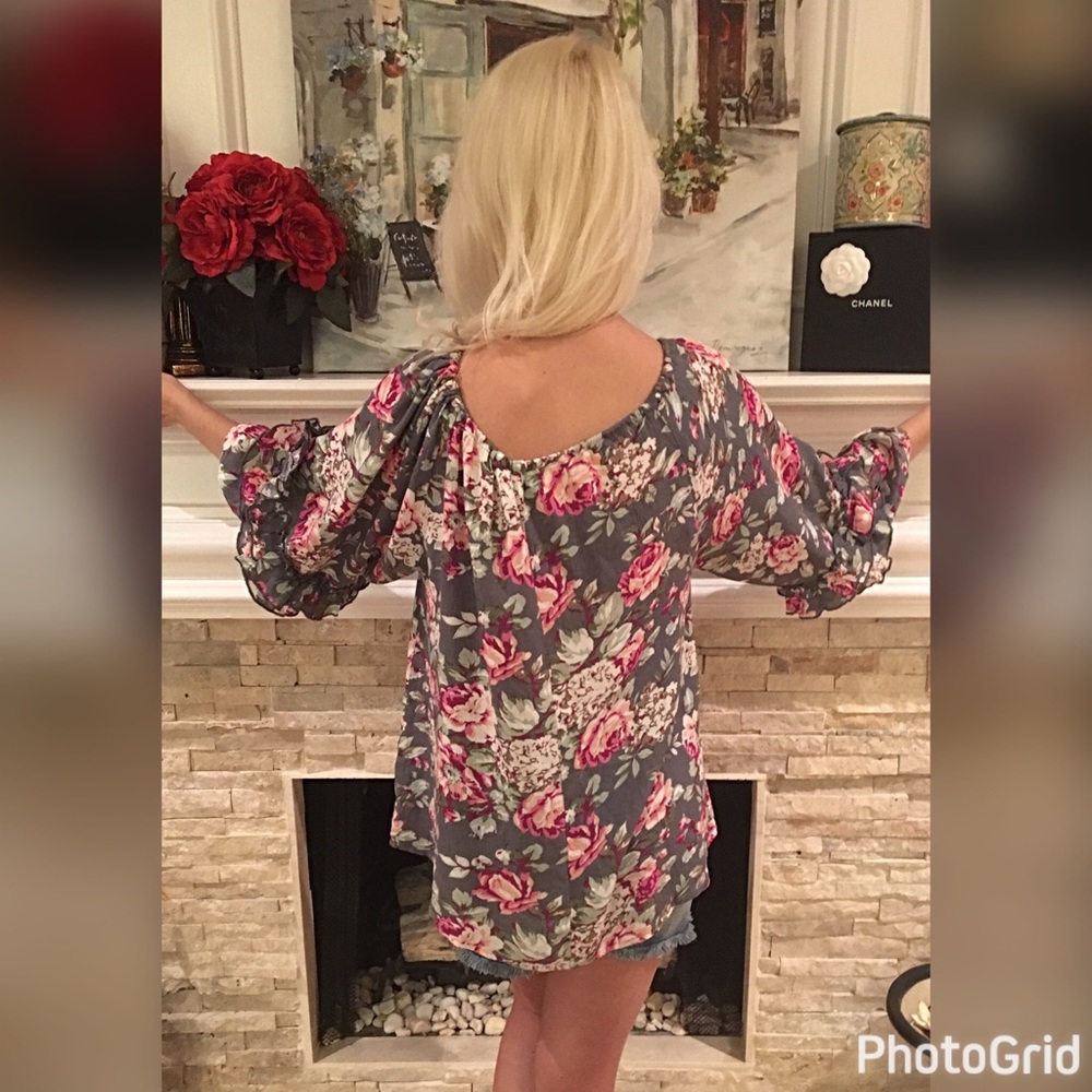 🎉3qtr sleeve floral tassel tie front top - Picture 2 of 2