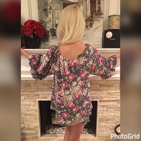 🎉3qtr sleeve floral tassel tie front top - Picture 2 of 2