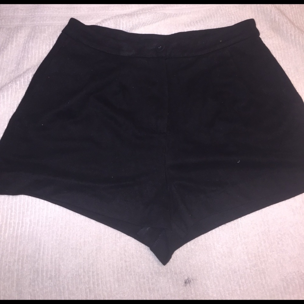 Black suede high waisted shorts