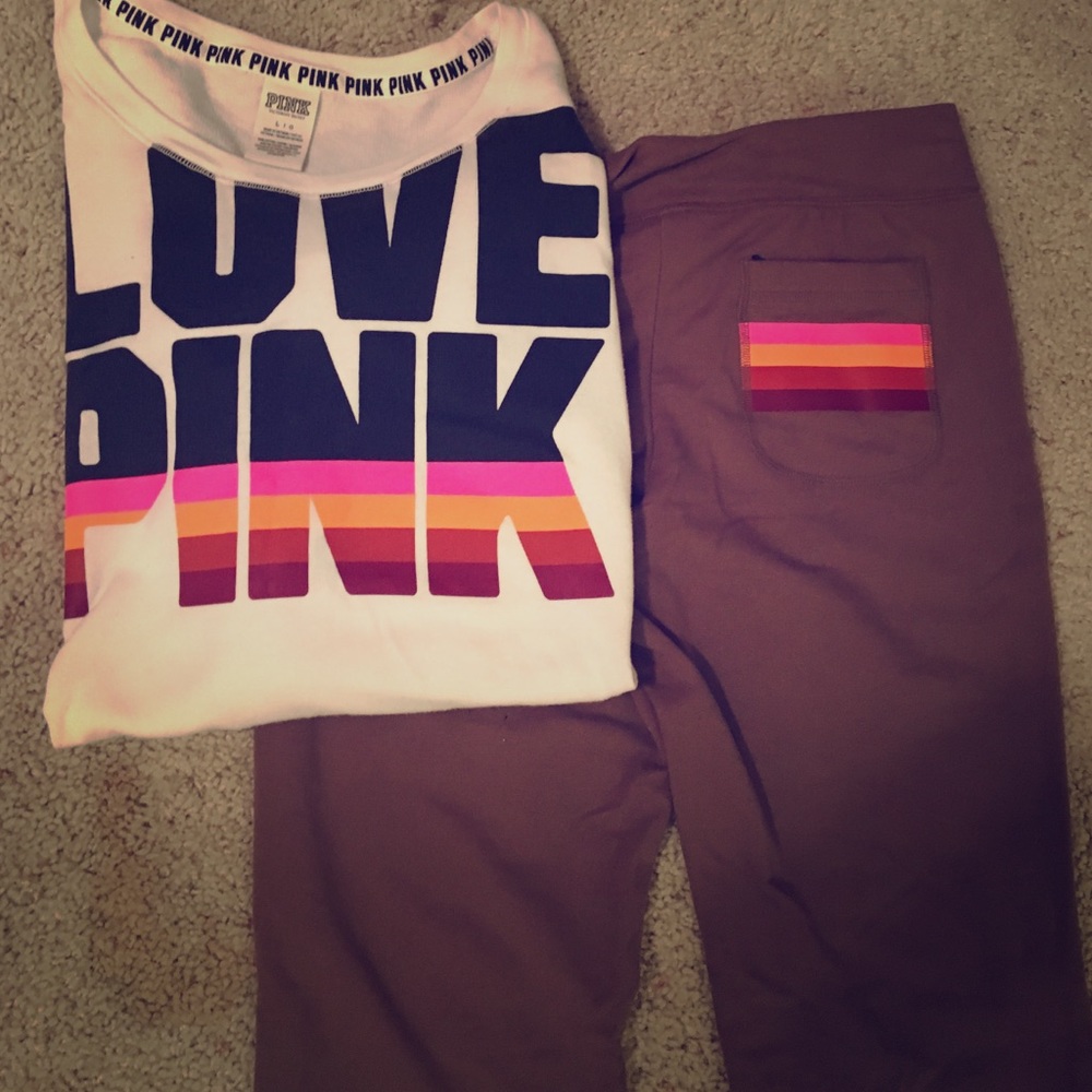 VS PINK 2 PC Set Crewneck & University Flare