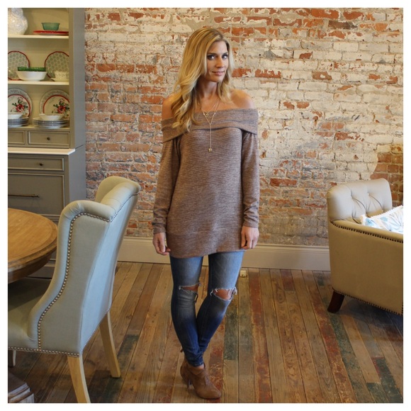 Mocha off the shoulder tunic - Picture 2 of 3