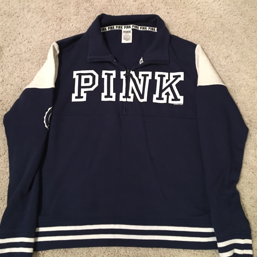 NWOT VS PINK Navy Blue Quarter Zip Sweatshirt Sz M