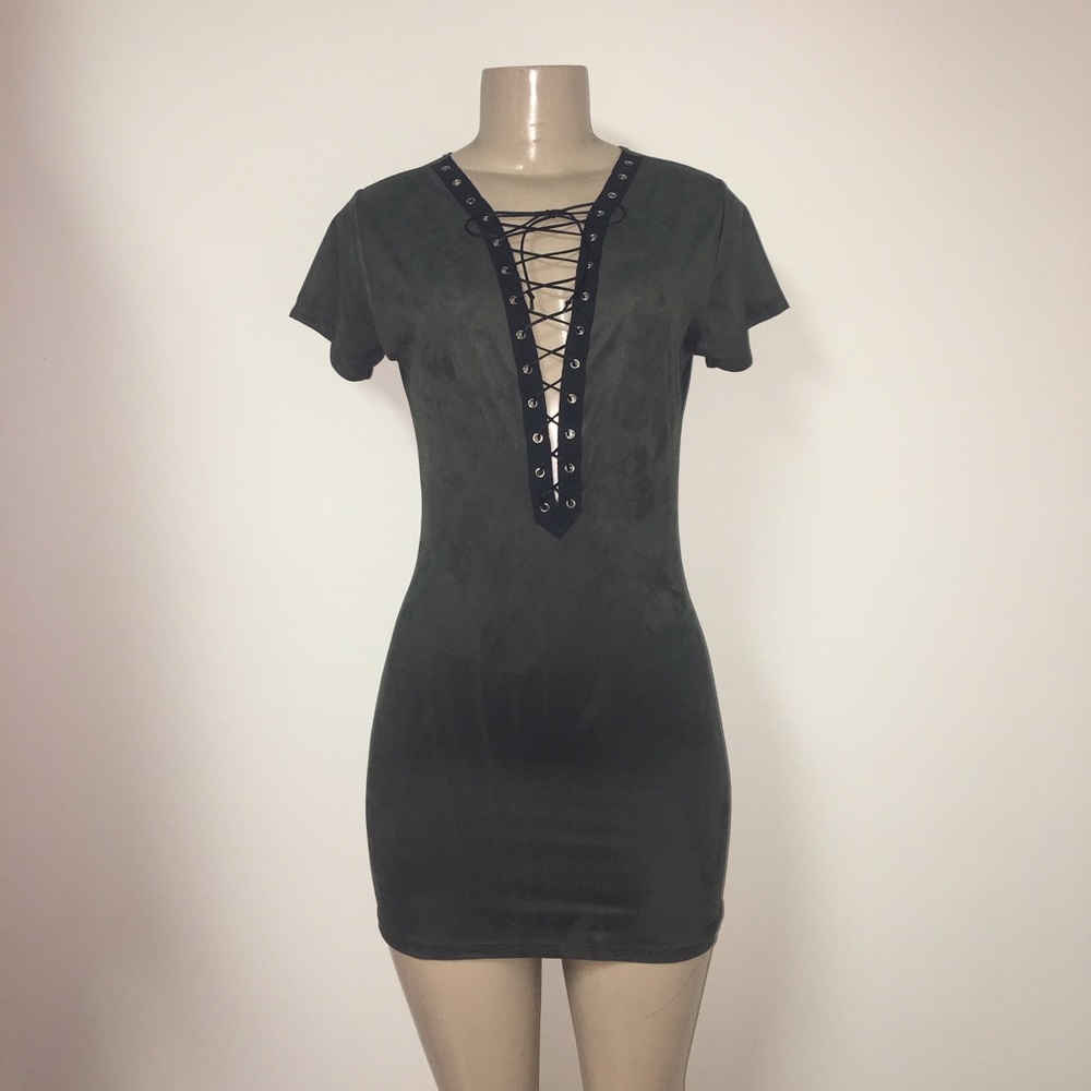 Olive V Lace Up Dress