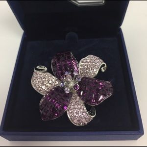 Swarovski amethyst crystal flower brooch