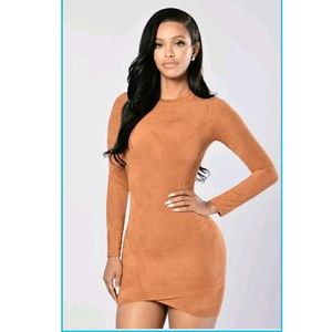 Fashion Nova Taupe Asymmetrical Suede Dress