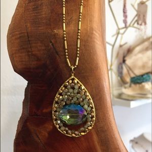 Hand wrapped Chrysolite crystal & bead necklace