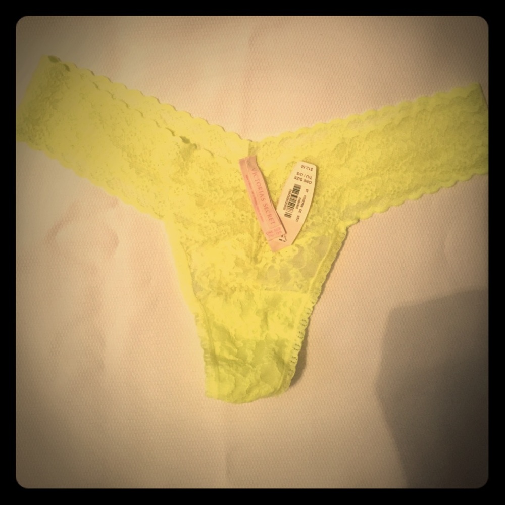 Victoria Secret Lace Thong - Highlighter yellow