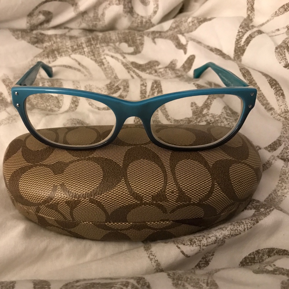 Teal blue Coach prescription eye glasses with case