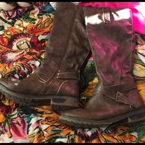 Faux leather brown mid calf boots