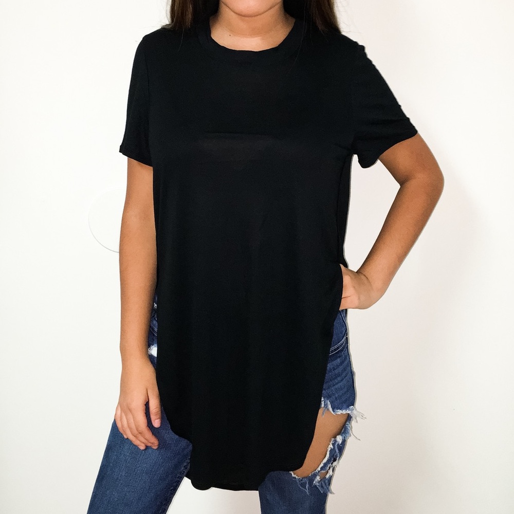 Black Long Side Slit Top