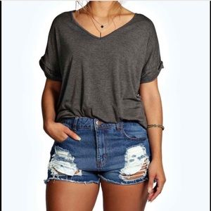 Boohoo High Waisted Distressed Jean Shorts