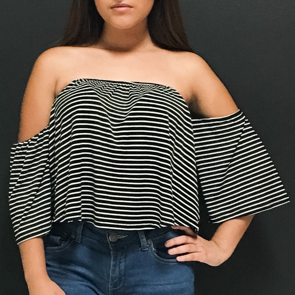 Black Stripped Off The Shoulder