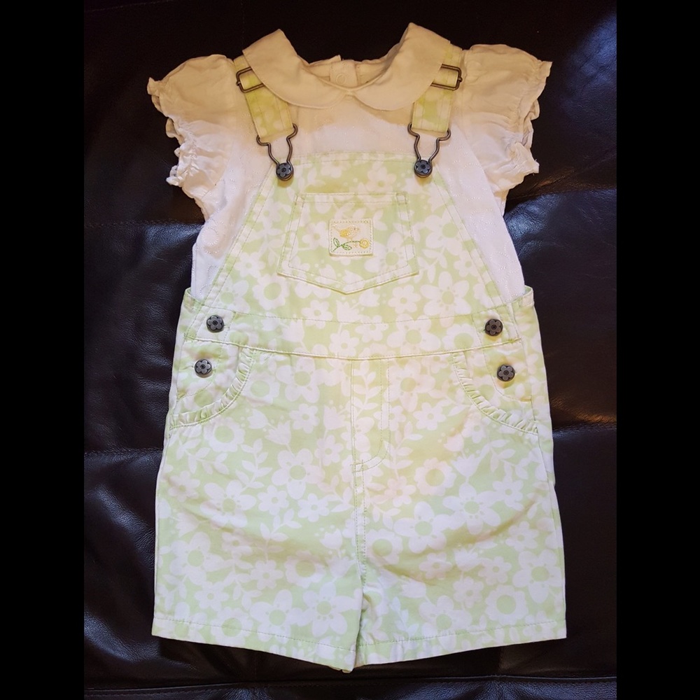 Carter's Light Green Floral Overall with Onesie