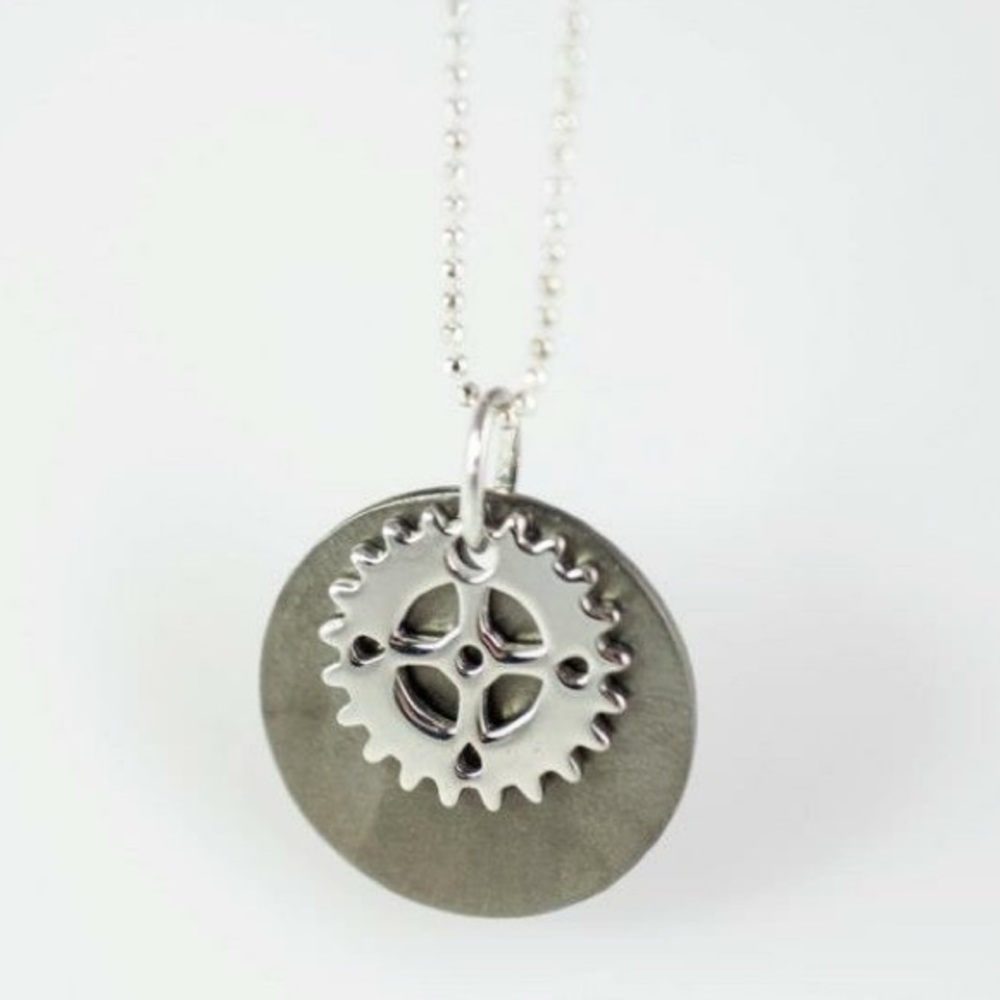 Sterling silver gear necklace