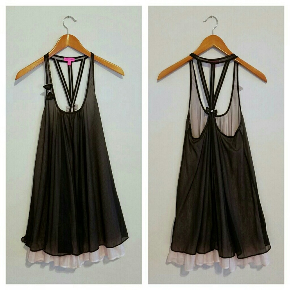 BETSEY JOHNSON Black Pink Ruffle Lingerie Slip