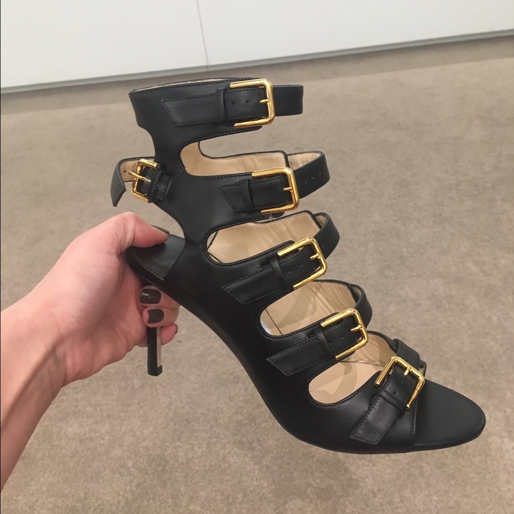 New Jimmy Choo "Trick" Leather Buckled  Sandal