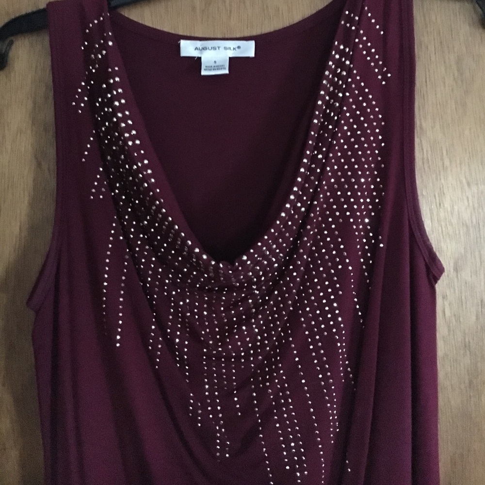 Sleeveless Maroon Shirt with Gold Sequins, Size S