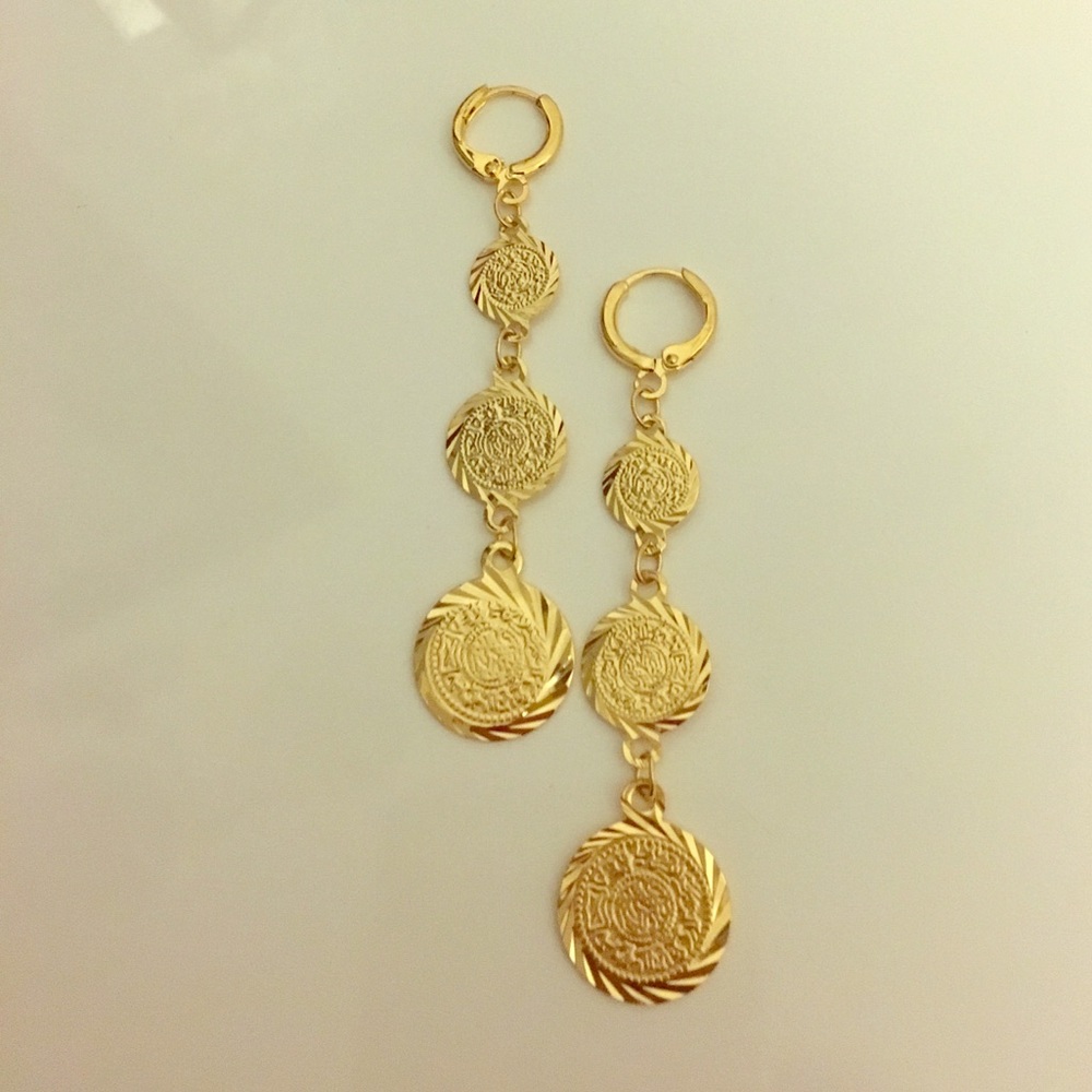 Dangling long, coined gold filled earrings!