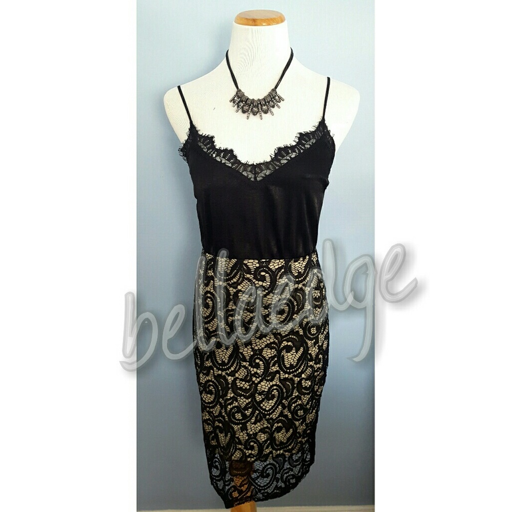 PROMISE Black Nude Lace Pencil Skirt - Picture 3 of 4