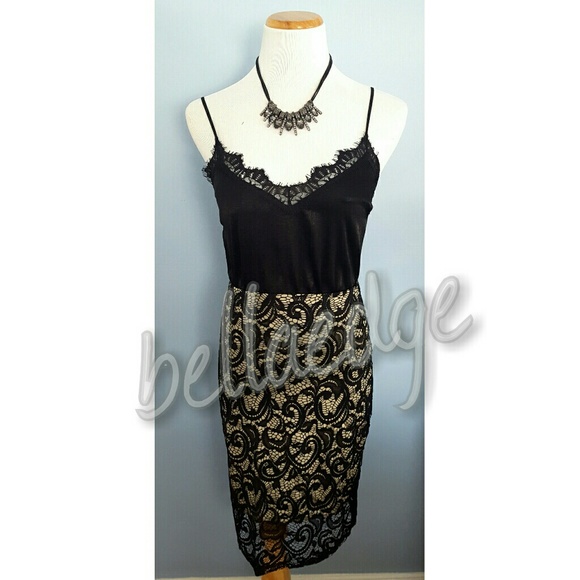 PROMISE Black Nude Lace Pencil Skirt - Picture 3 of 4