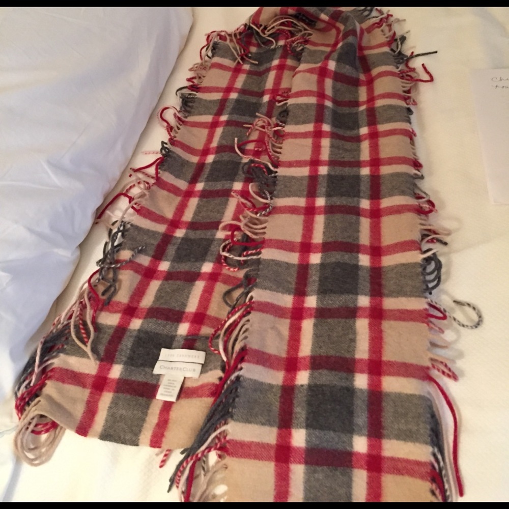 Cashmere 100% plaid fringe scarf