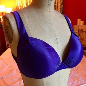 Purple, rhinestones, silky bra. 36D