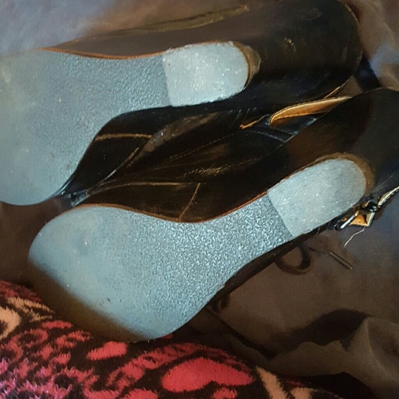 Black gothy high platform peep toe wedgies sz 8 - Picture 7 of 7