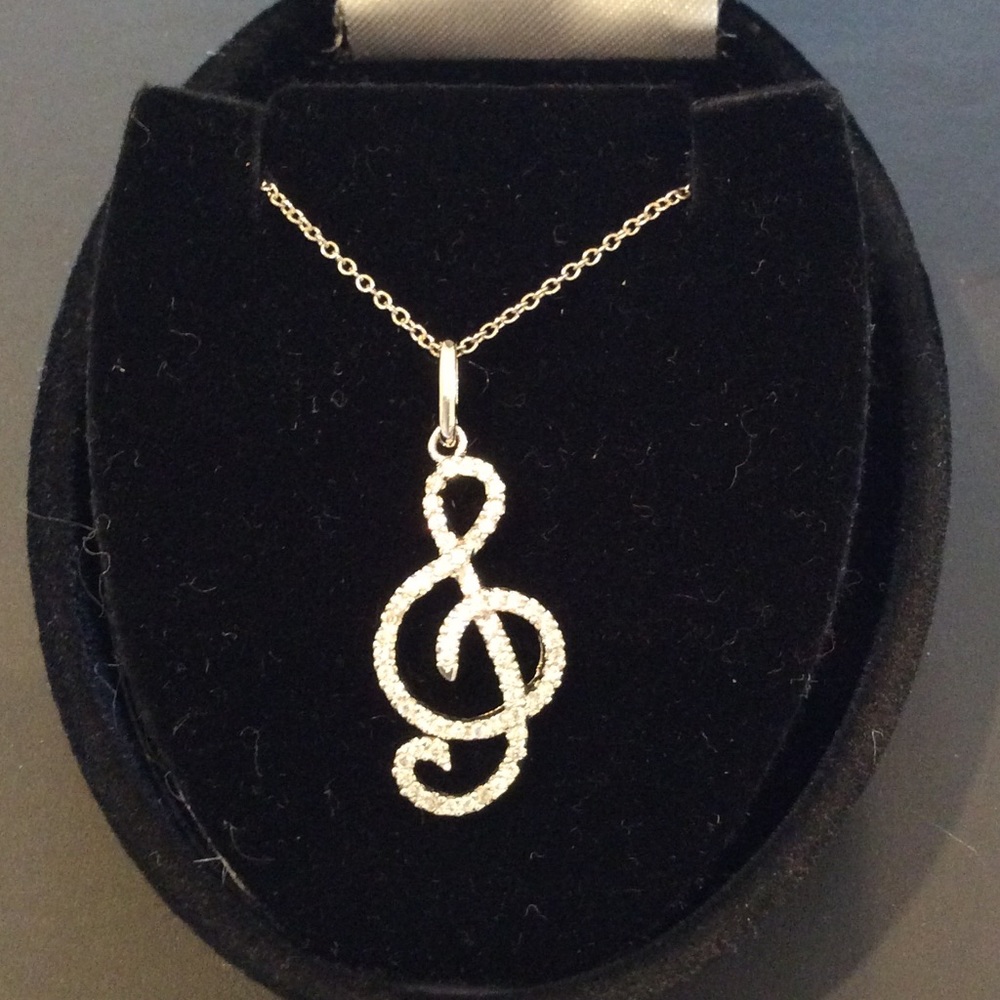 Silver necklace with crystal G-clef