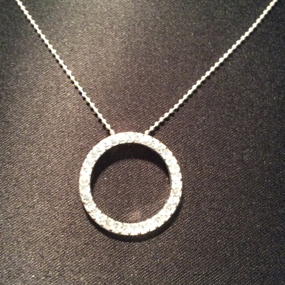 Silver bead chain necklace with circle pendant