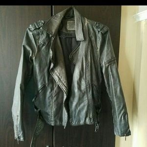 ZARA black distressed moto leather jacket