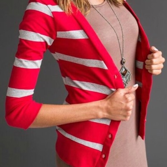 3/4 Length Sleeve Striped Cardigan - Picture 2 of 2