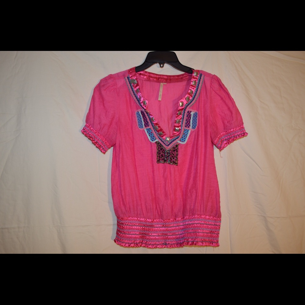 Pink Jeweled Boho Semi-Crop Top
