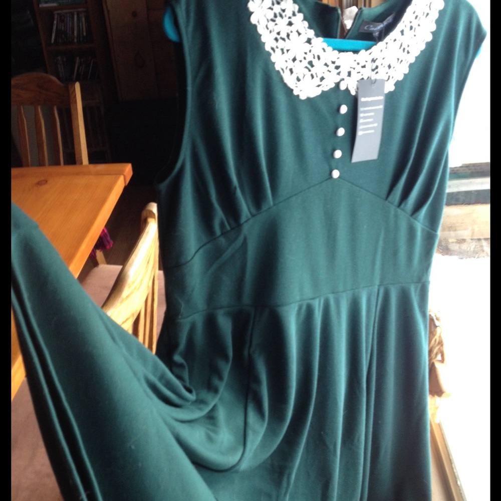 Hunter green Cai DieNu  lace coctail dress