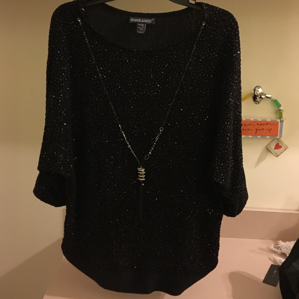 Black shine sequin top with detachable necklace