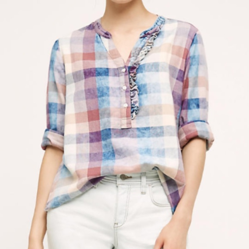 Ruffle flannel Henley top