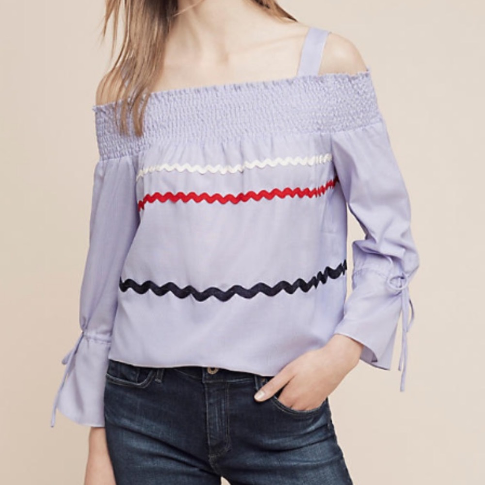 Smocked open-shoulder top