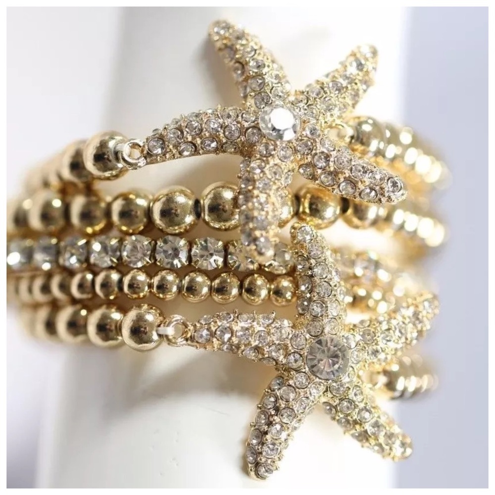 D1 Gold Bead Crystal Starfish Stacking Bracelet - Picture 2 of 4