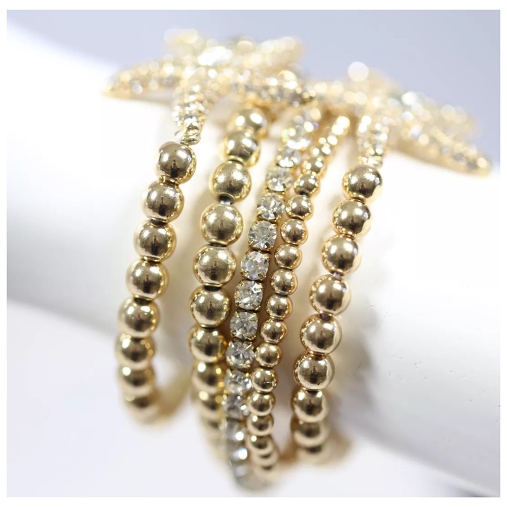 D1 Gold Bead Crystal Starfish Stacking Bracelet - Picture 4 of 4