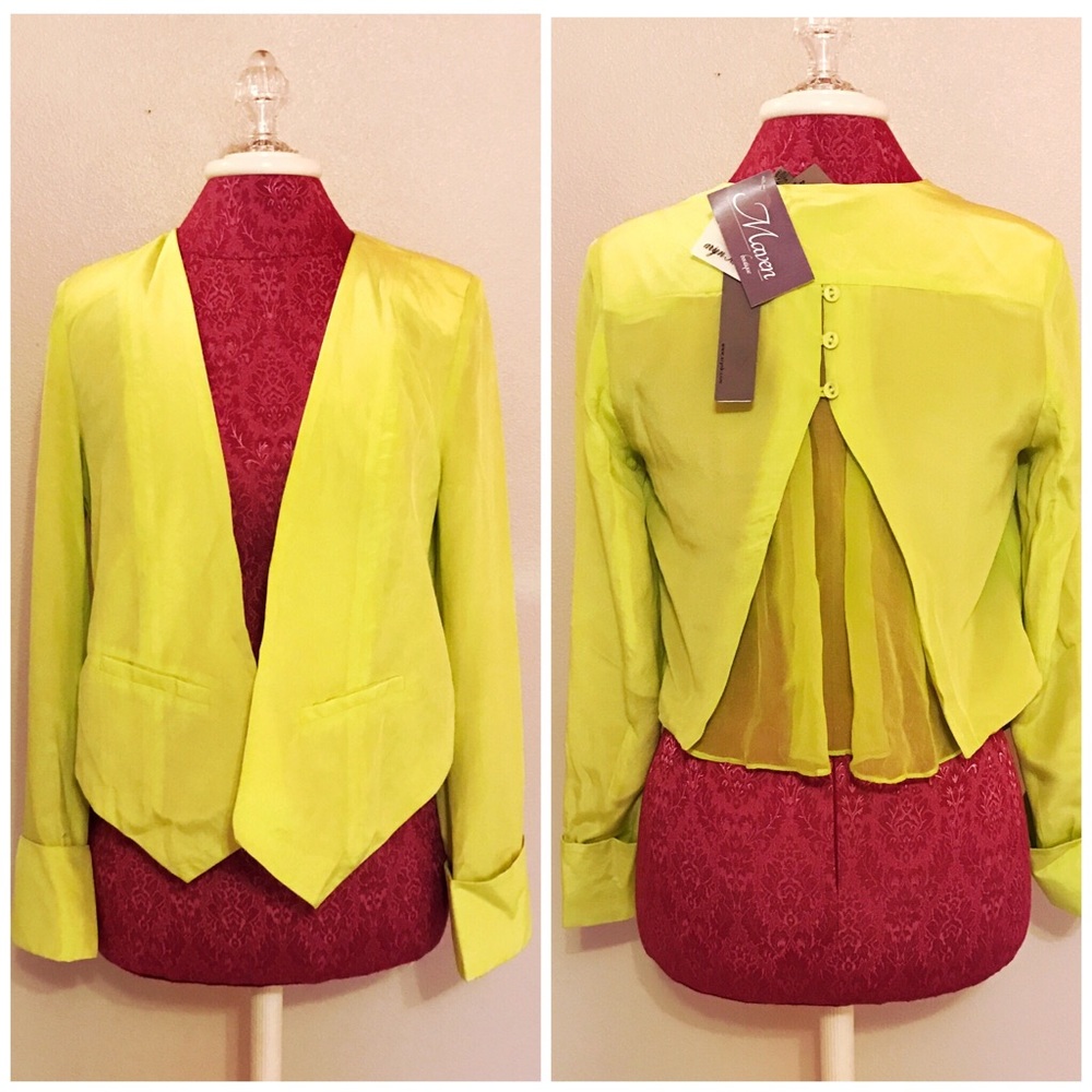 Lime Green Blazer with Open Pleated Back - NWT!
