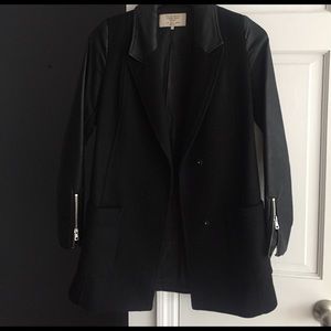 Zara black coat, faux leather sleeves.