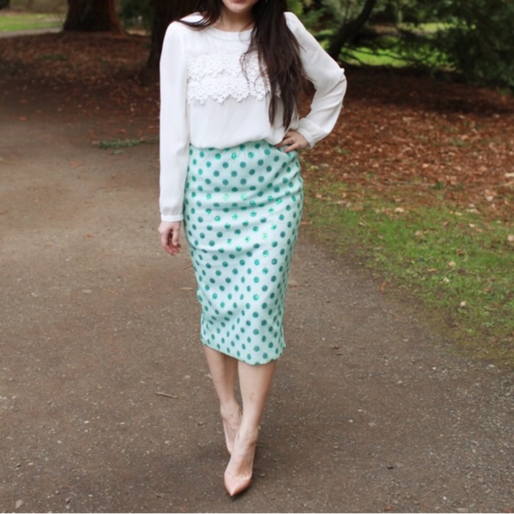 Polka dot sequin pencil skirt