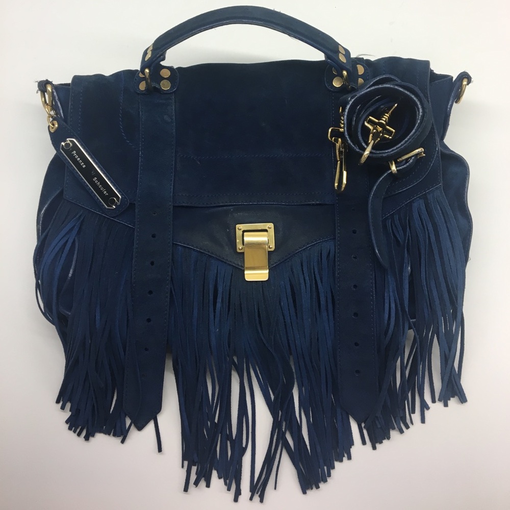 Proenza Schouler PS 1 Fringe Bag Dark Blue Suede