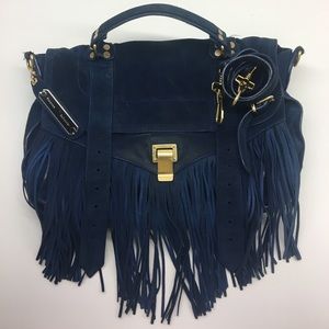 Proenza Schouler PS 1 Fringe Bag Dark Blue Suede