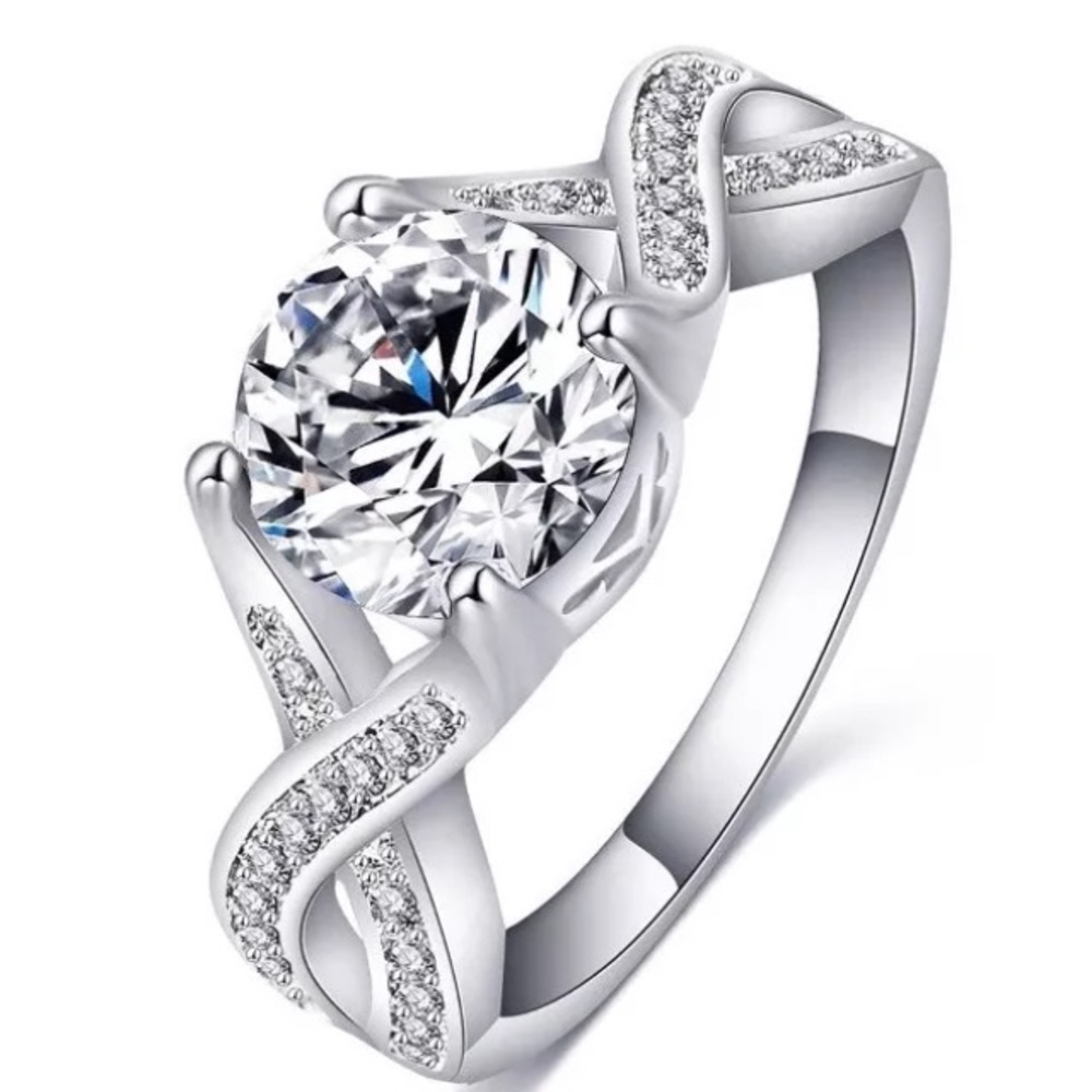 18K White Gold Plated Cubic Ring