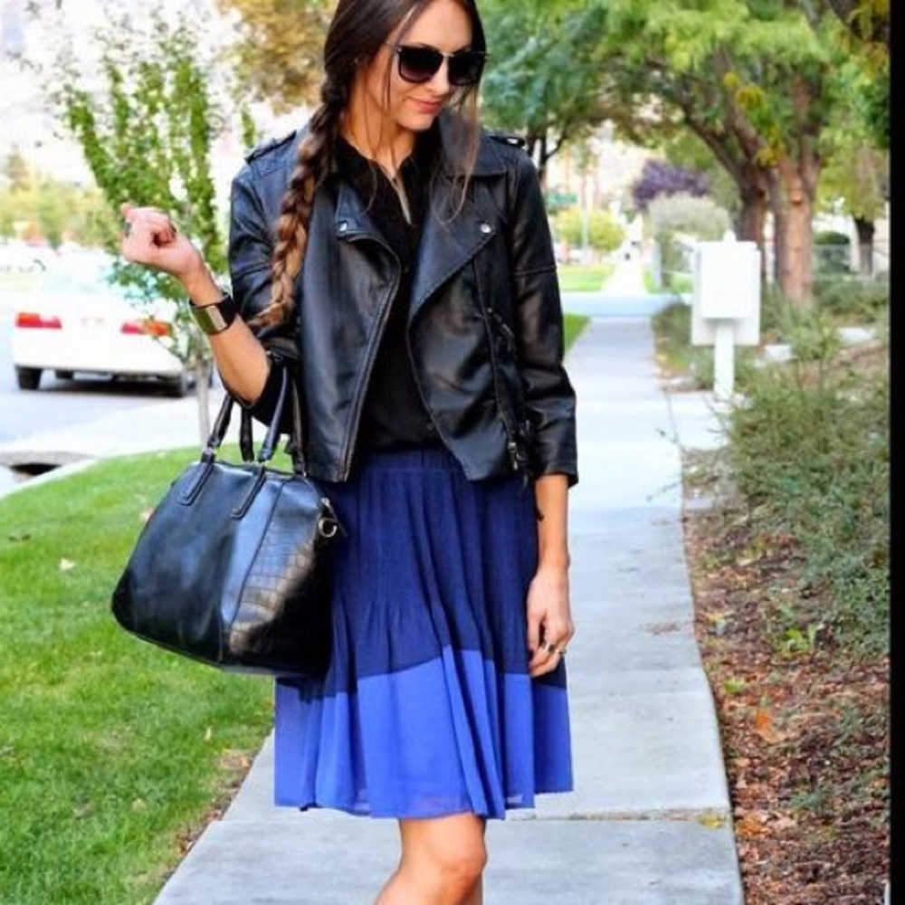 Blue Colorblock Skater Skirt