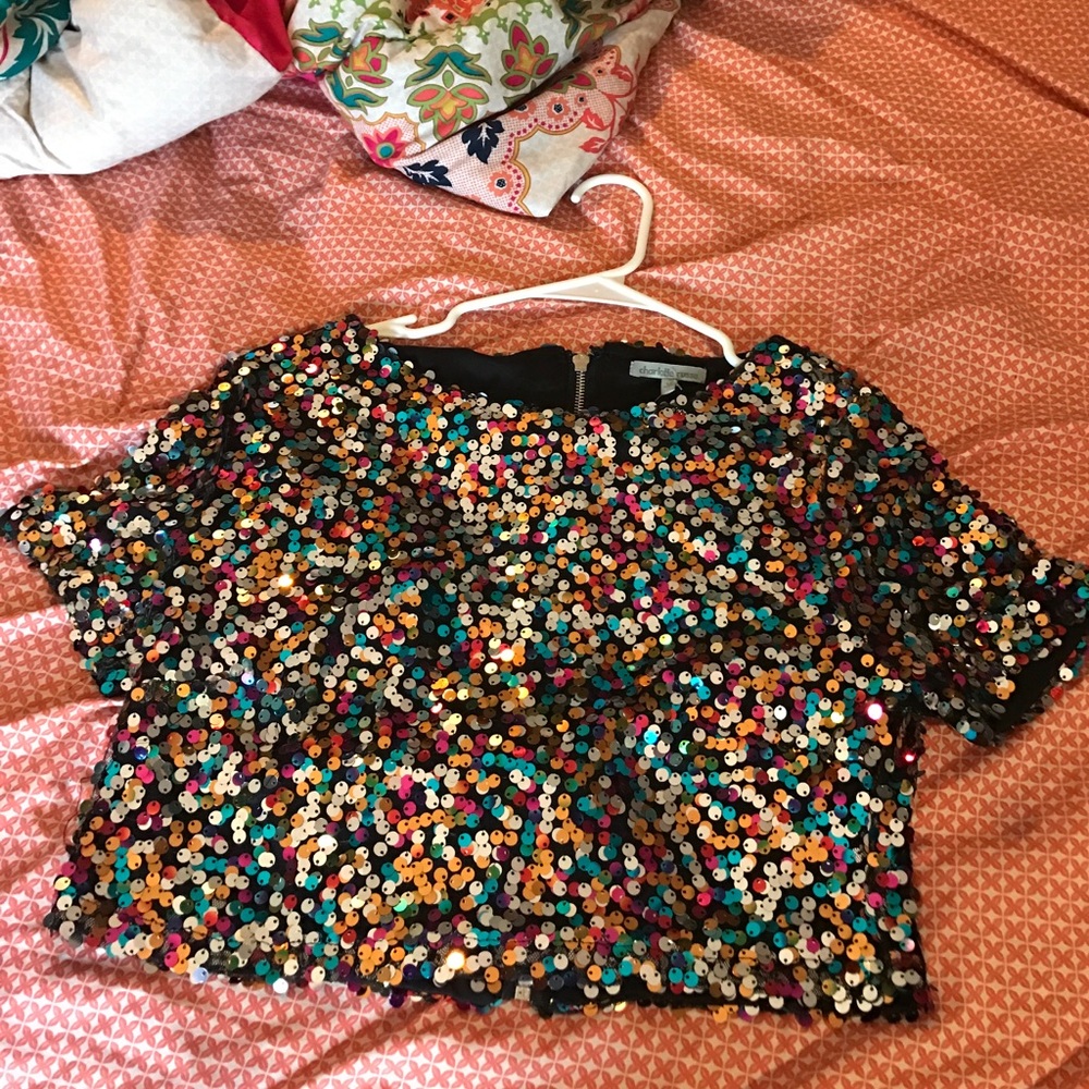 Multicolor sequin crop top
