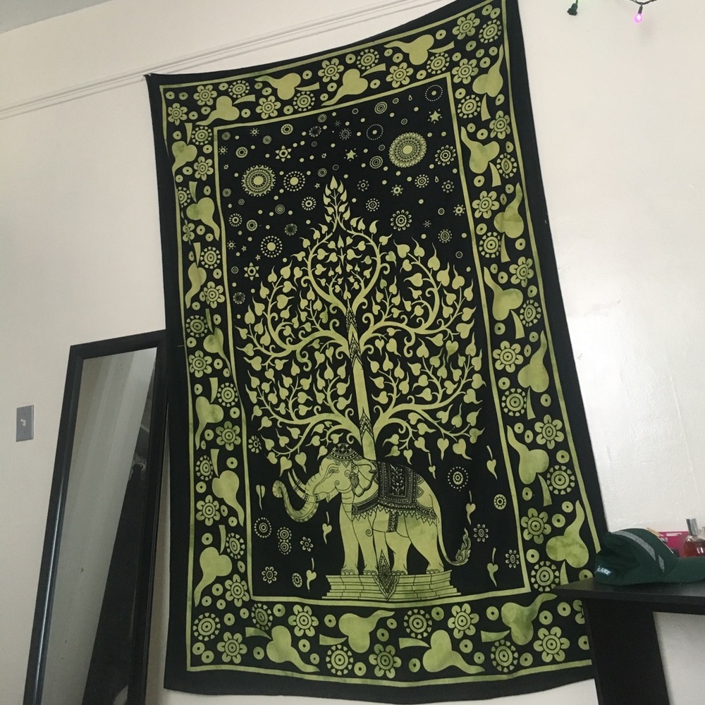Large black and green wall tapestry