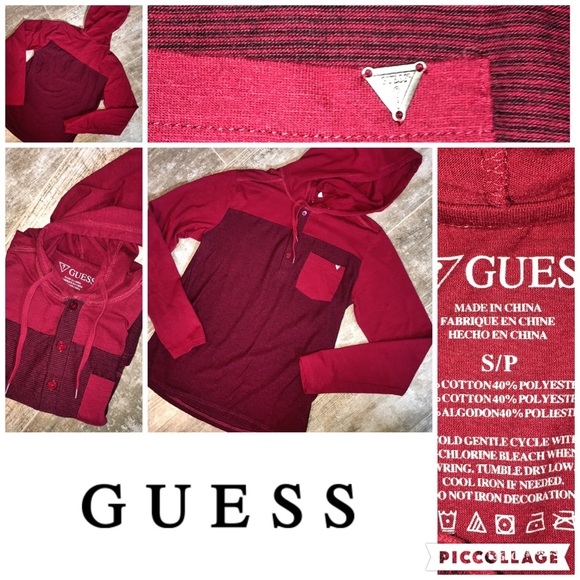 Guess Men's Red Hoodie Shirt Size 2 - Picture 1 of 6