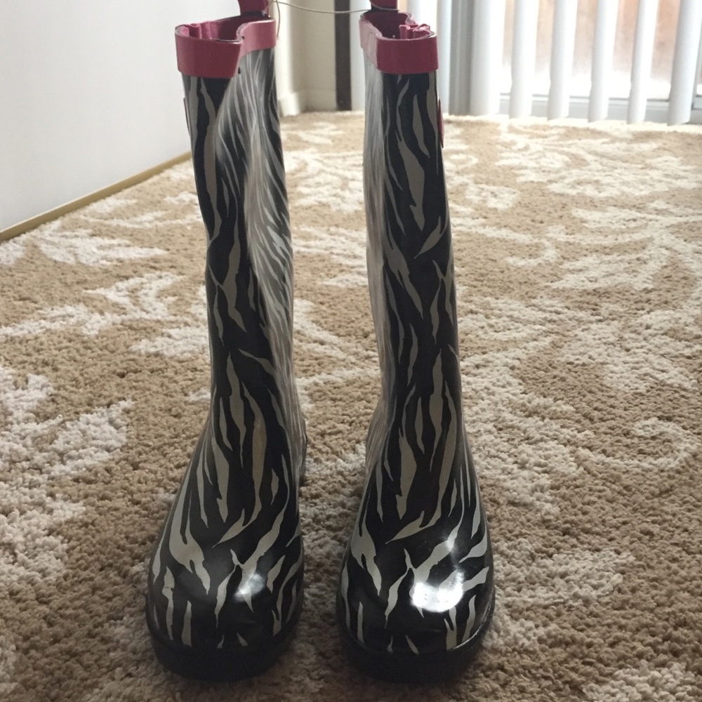 Zebra print rain boots