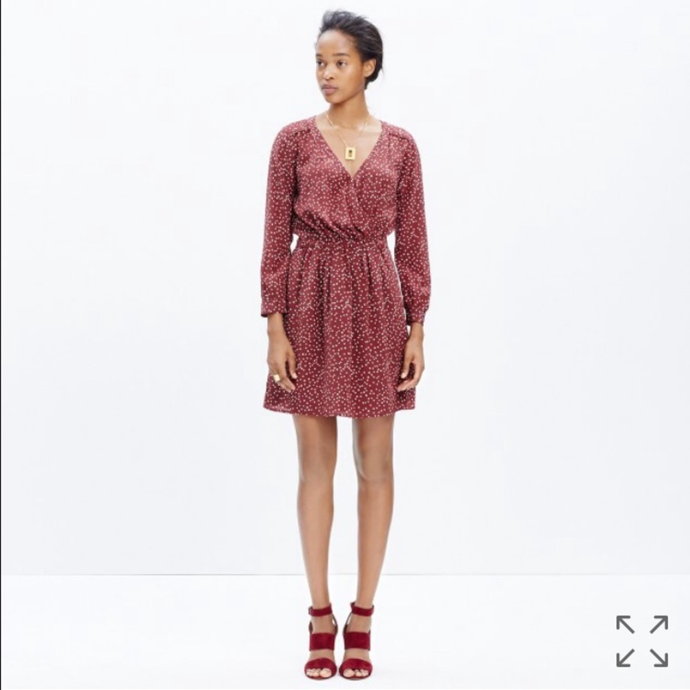 Madewell Silk Faux-Wrap Dress in Paintbrush Dot